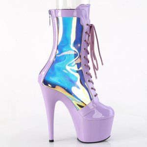 Platform High Heel Holographic Lace Up Ankle Boots